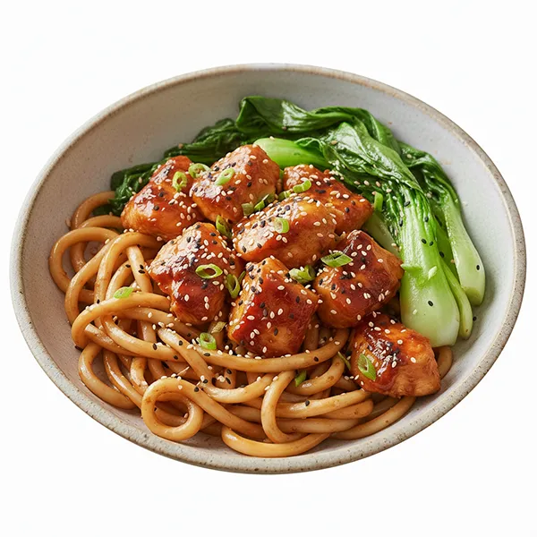Gochujang Honey Chicken with Sesame Udon Noodles & Pak Choi